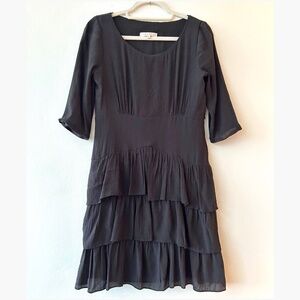 Sandro Black Scoop Neck 3/4 Sleeve Ruffle Dress Size 1